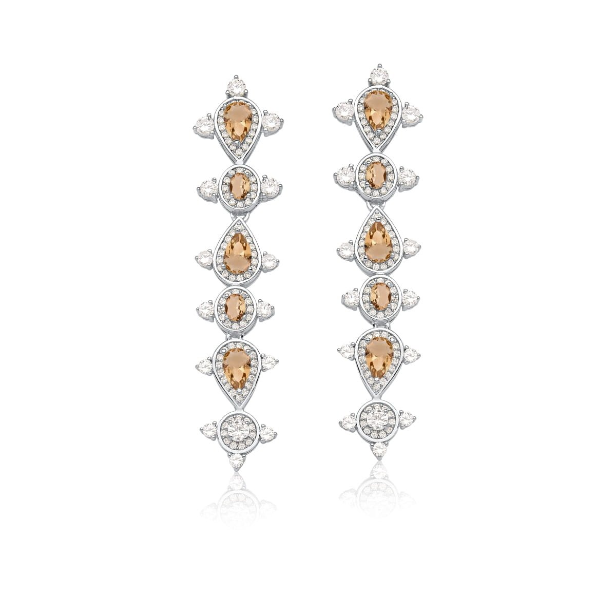 Brinco De Festa Pendulo Luxo Ana Laura com cristais marrom e zirconias em rodio Prata 1