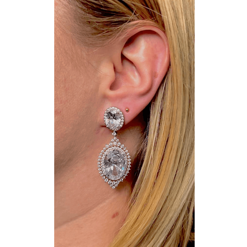 Brinco De Festa Luxo Valentina com cristais e Zirconias em rodio Prata 2