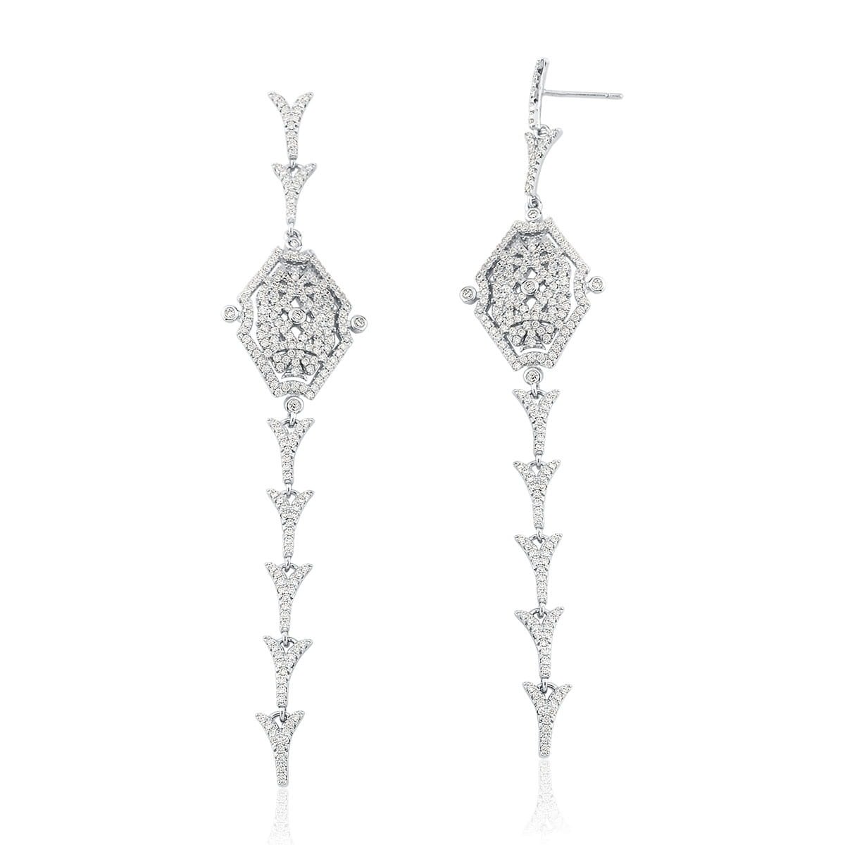 Brinco de Luxo Pendulo com zirconias em Rodio Prata 1