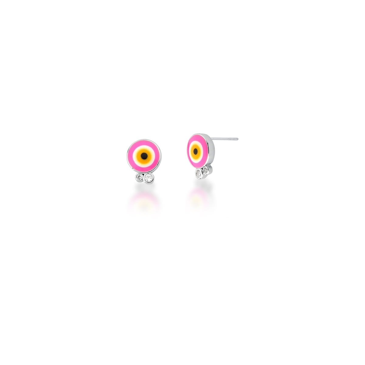 Brinco Olho Grego rosa com zirconia em rodio Prata 1