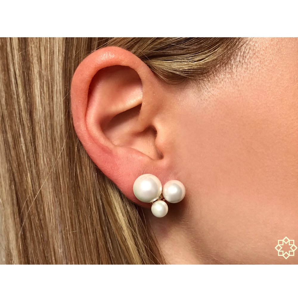 Brinco Tres Perolas e micro Pontos de Luz Elisa banhado Ouro 18k Prata 3