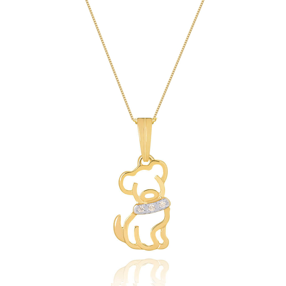 Colar Com Pingente De Cachorro com Zirconias banhado em ouro 18k Pet cordao
