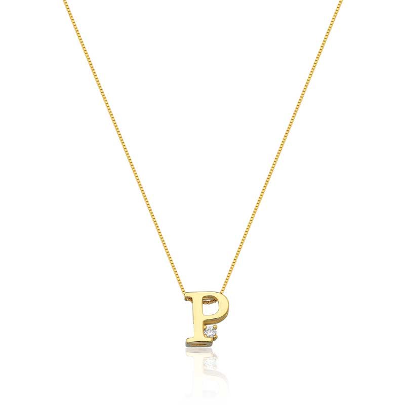 Colar Com Pingente de Letra inicial P Com ponto de luz banhado em ouro 18k cordao Dourado 1