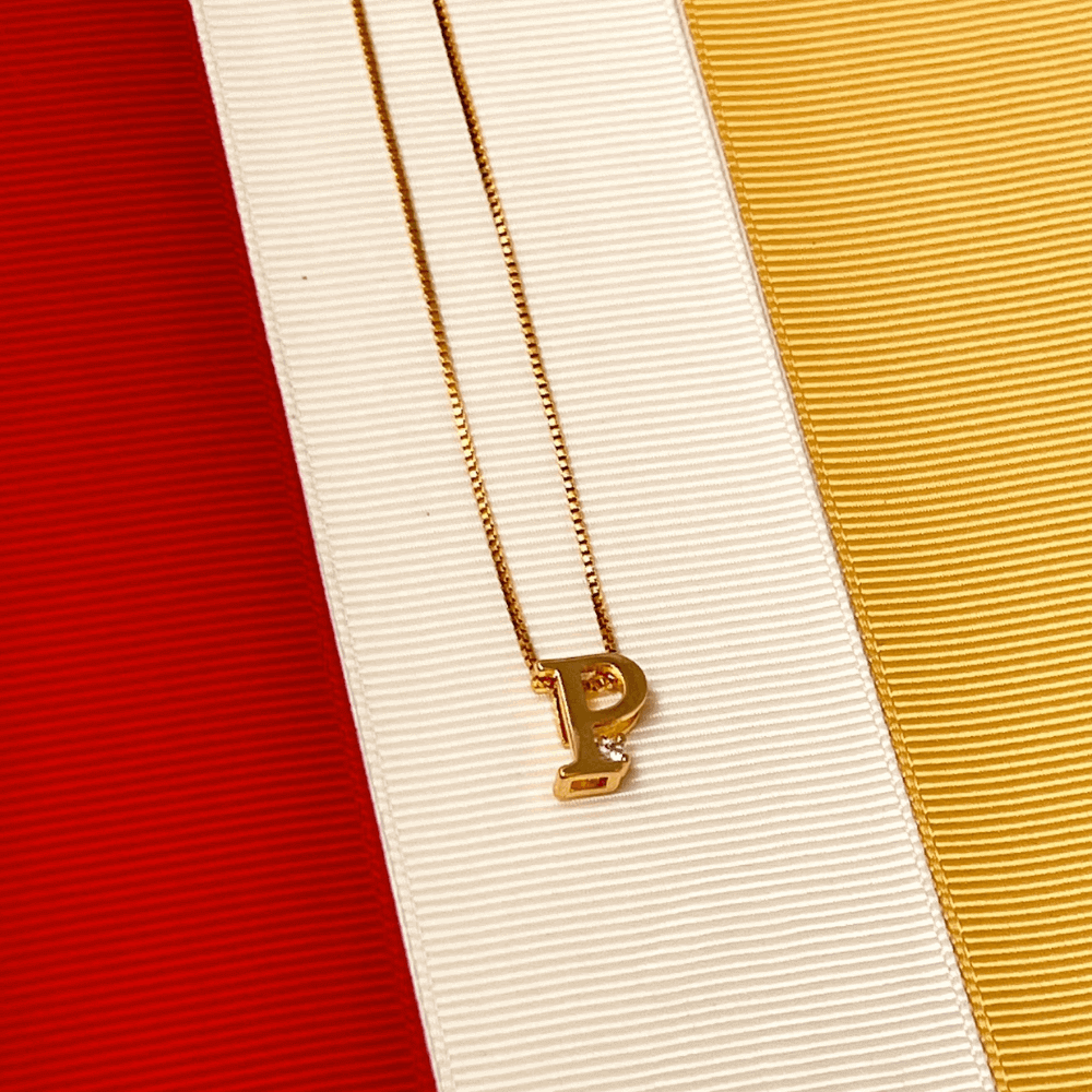 Colar Com Pingente de Letra inicial P Com ponto de luz banhado em ouro 18k cordao Dourado 3