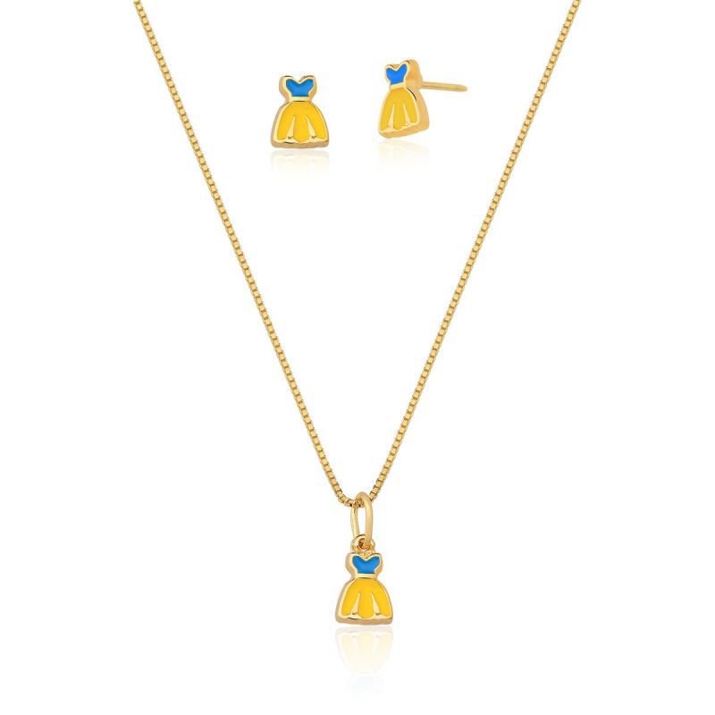Colar e Brinco Infantil Vestido colorido banhado em ouro 18k Dourado 3