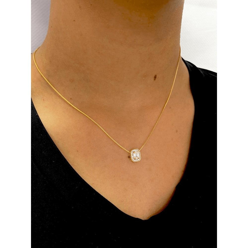 Conjunto Colar e Brinco Lisa com zirconias cravacao luxo banhado em ouro 18k Dourado 3
