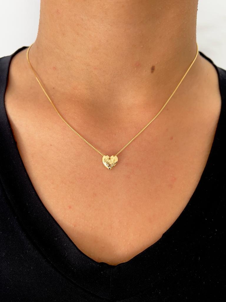 Colar de Coracao escrito Mae com 3 micro pontos de zirconias banhado em ouro 18k cordao Dourado 2