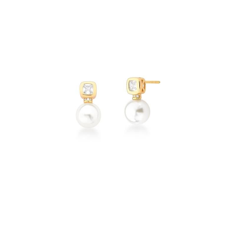 Brinco de Perola Kate com zirconia banhado em ouro 18K Dourado 1