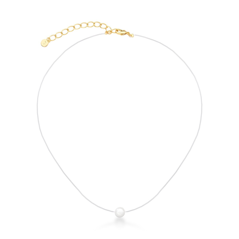 Choker com Perola em fio de nylon banhado em ouro 18k Dourado 1