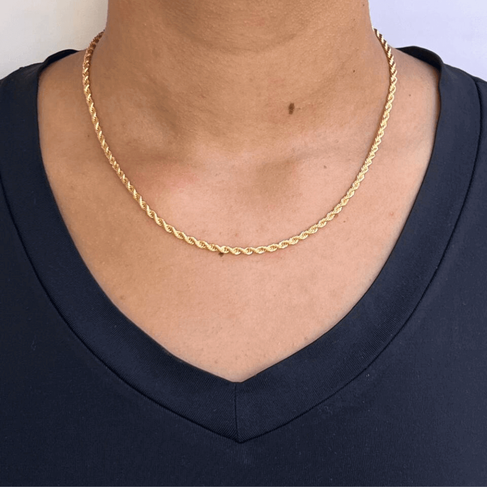 Cordao Baiano Feminino Liso 3mm banhado em ouro 18k - 45cm Dourado 3