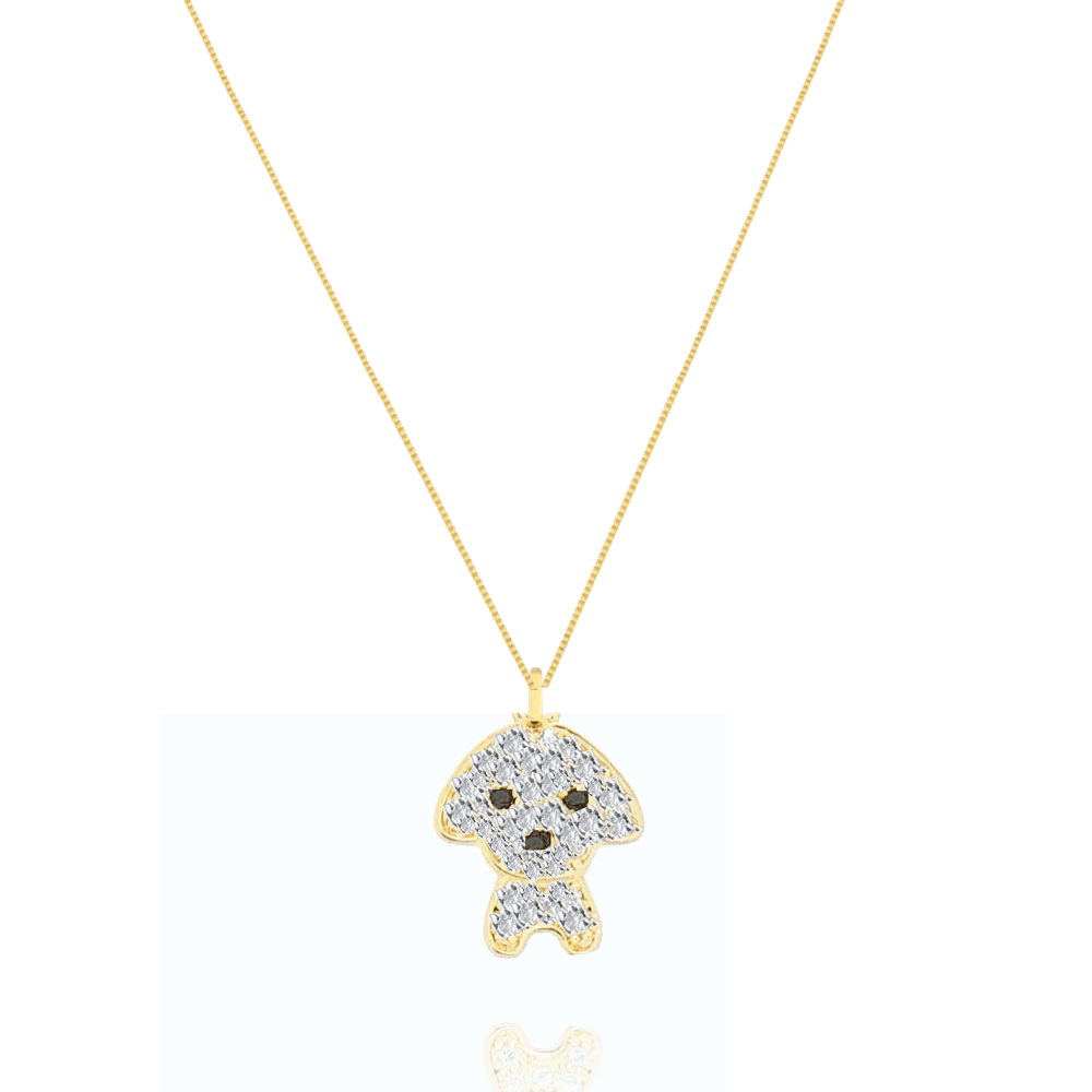 Colar Com Pingente De Cachorro com Zirconias e cristal preto banhado em ouro 18k Pet cordao Dourado 1