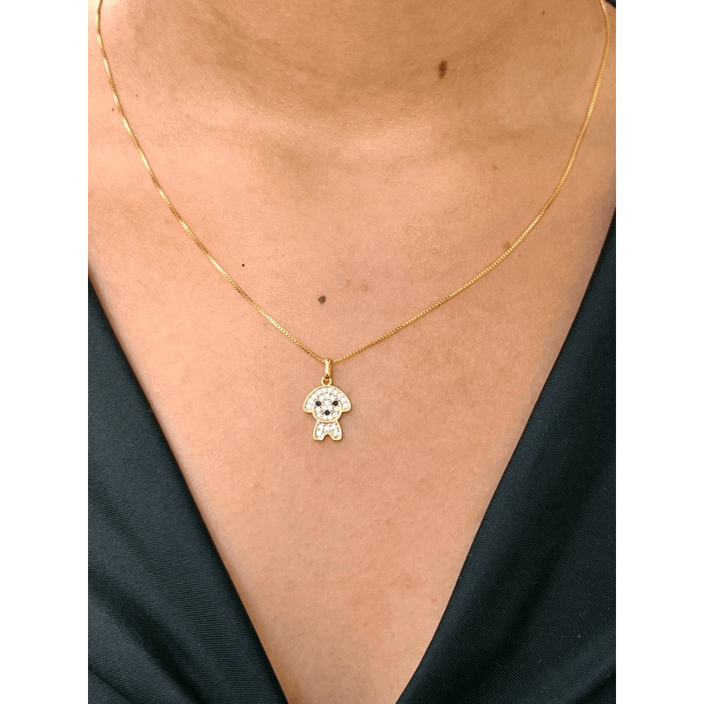 Colar Com Pingente De Cachorro com Zirconias e cristal preto banhado em ouro 18k Pet cordao Dourado 2