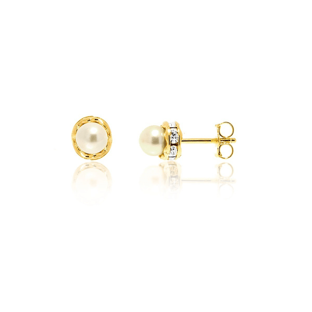 Brinco de Perolas com strass Beatrice banhado Ouro 18k Dourado 1