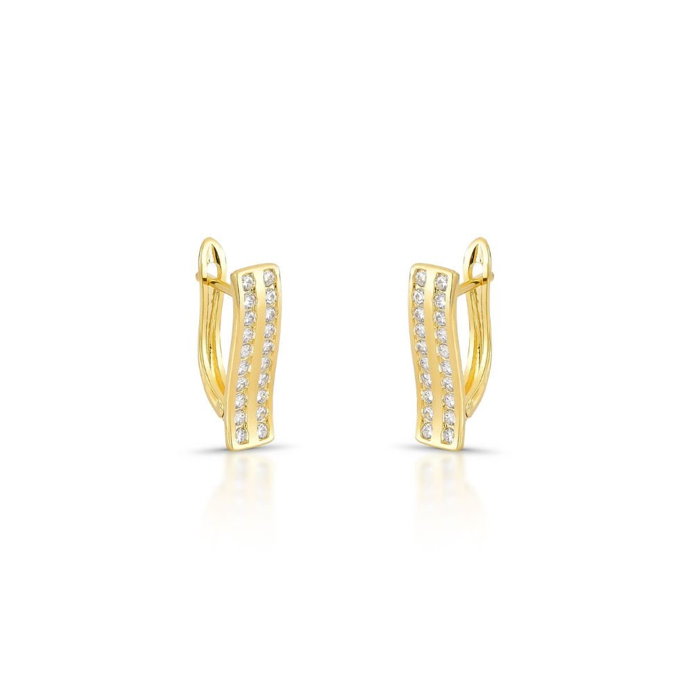 Brinco Onda com zirconias banhado a ouro 18k Dourado 1