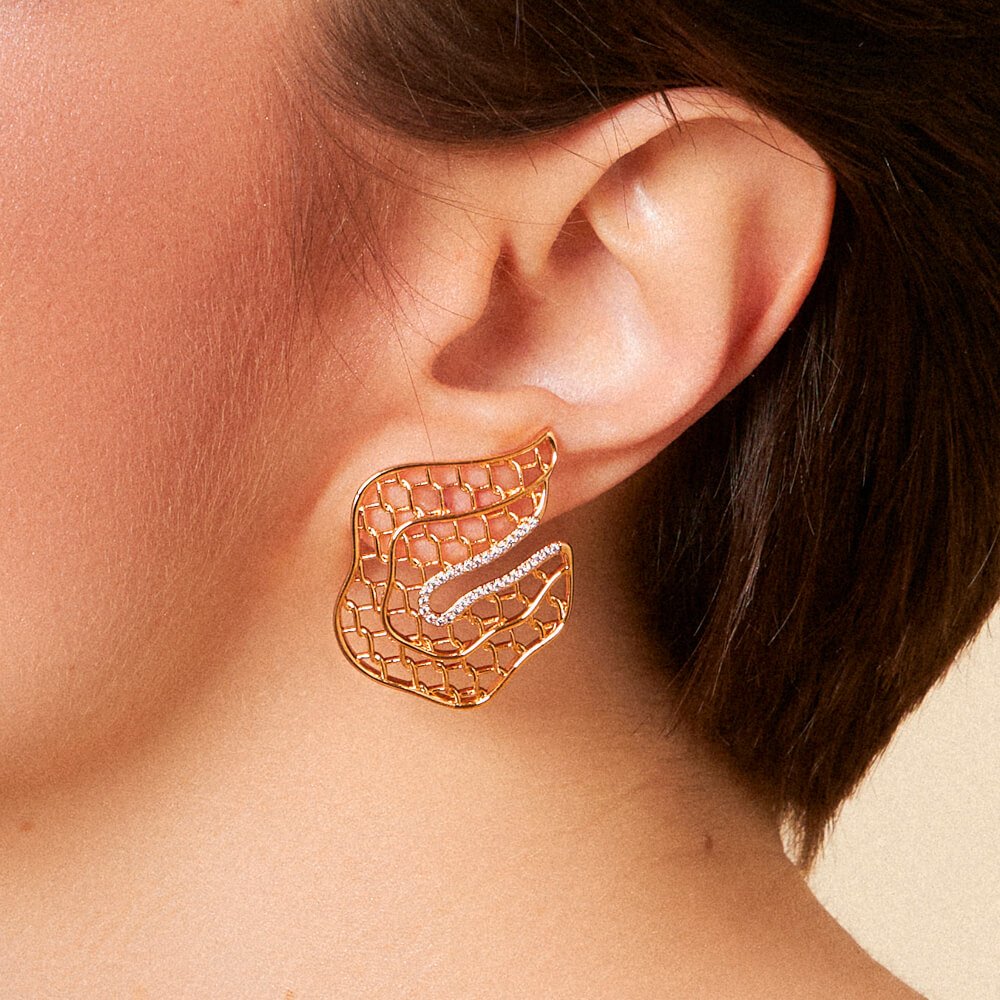 Brinco Ivy banhado em ouro com com zirconias  Dourado 2