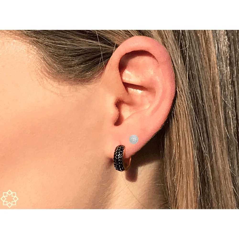 Conjunto Brinco de Argolas Preto com brinco bolinha com zirconias banhado em ouro 18k Multicores 2