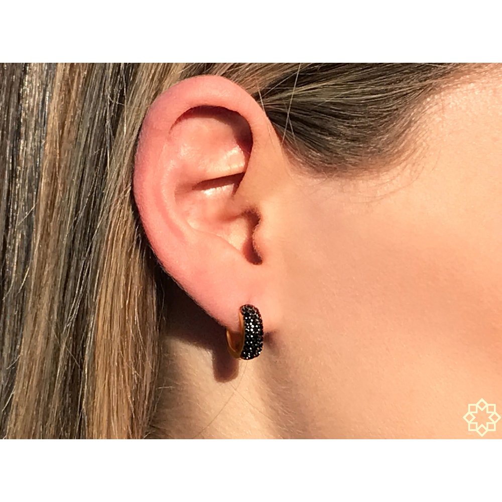 Conjunto Colar e Brinco Arabella com zirconias cor preta e cristal banhado Ouro 18k Dourado 3