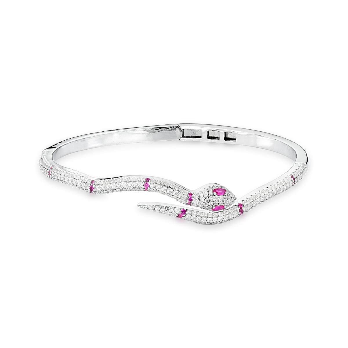 Pulseira de Serpente com zirconias e cristais marsala banhado em rodio cobra