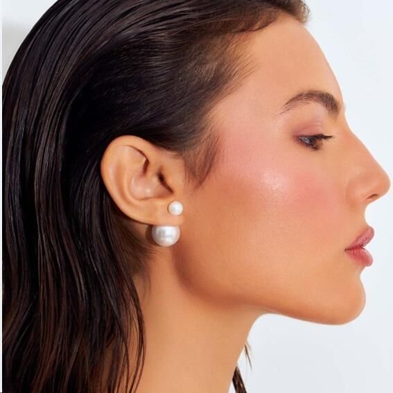 Brinco Ear Jacket Com Perolas Shell banhado em rodio noiva Branco 3