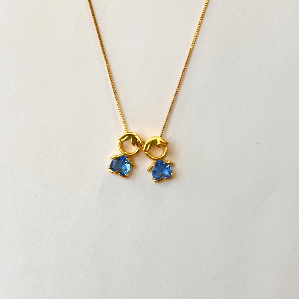 Colar com filhos dois meninos cristal azul banhado em ouro Dourado 3