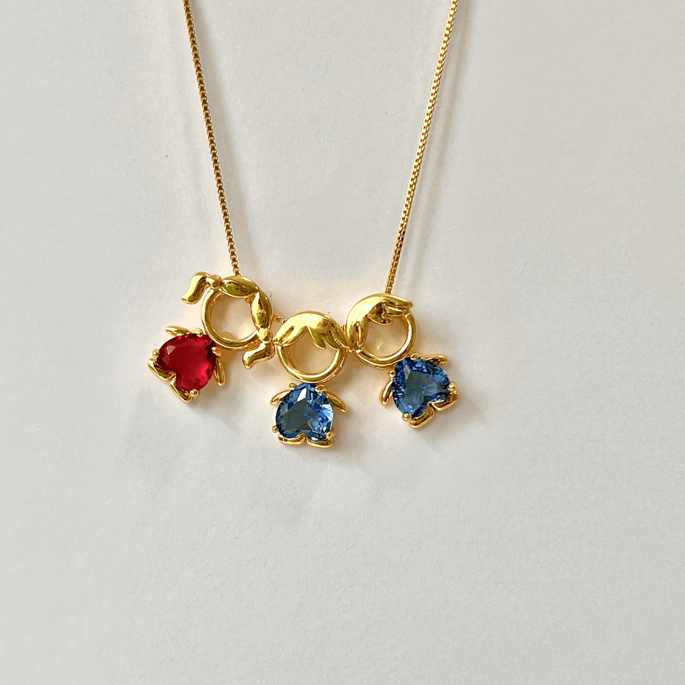 Colar mae e filhos menina e menino cristal banhado ouro 18k Dourado 2