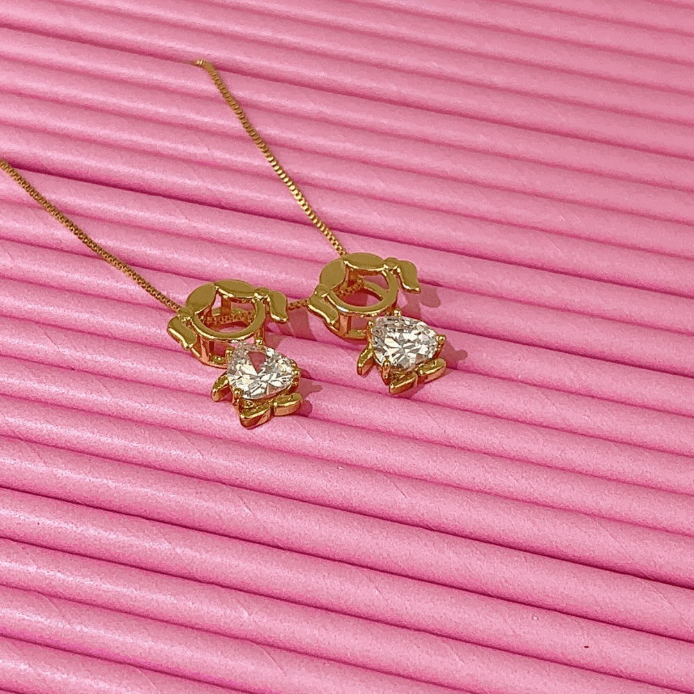 Colar mae e filhas duas meninas cristal banhado ouro Dourado 3