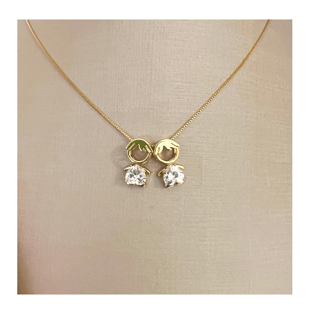 Colar mae e filhos dois meninos cristal banhado ouro Dourado 2