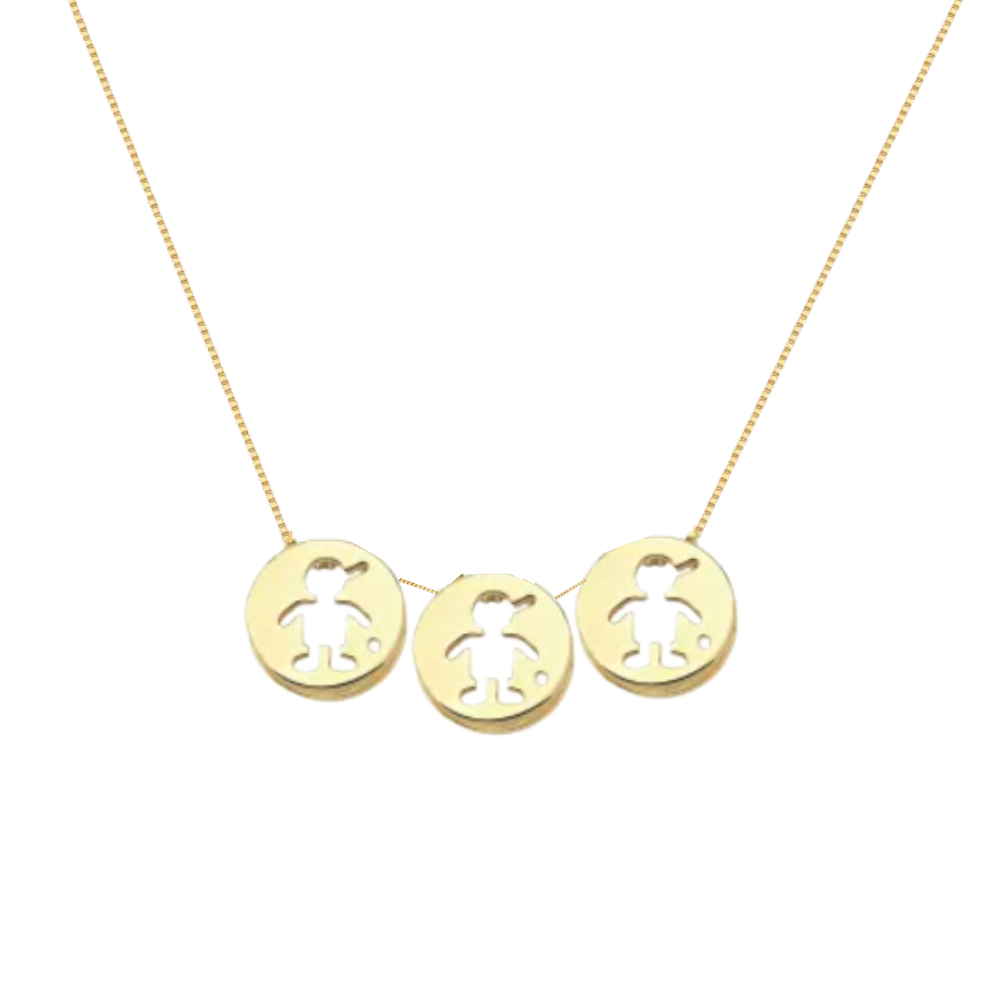 Colar com pingentes Filhos tres meninos com zirconia banhado Ouro Dourado 1