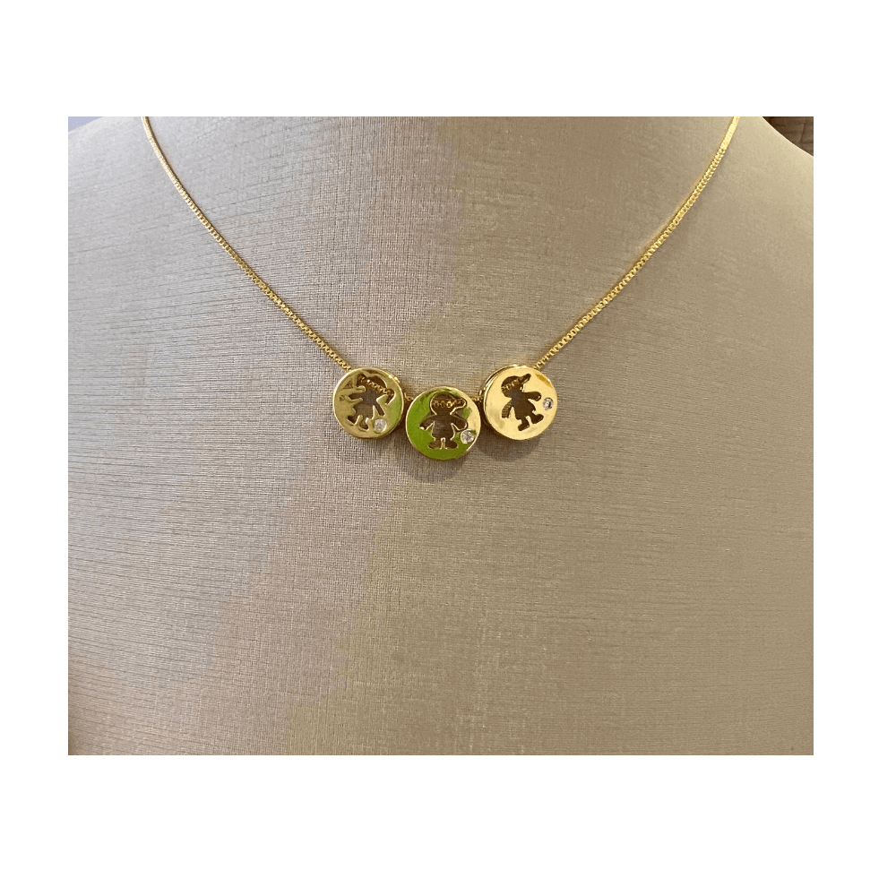 Colar Filhos dois meninos e uma menina zirconia banhado ouro Dourado 2