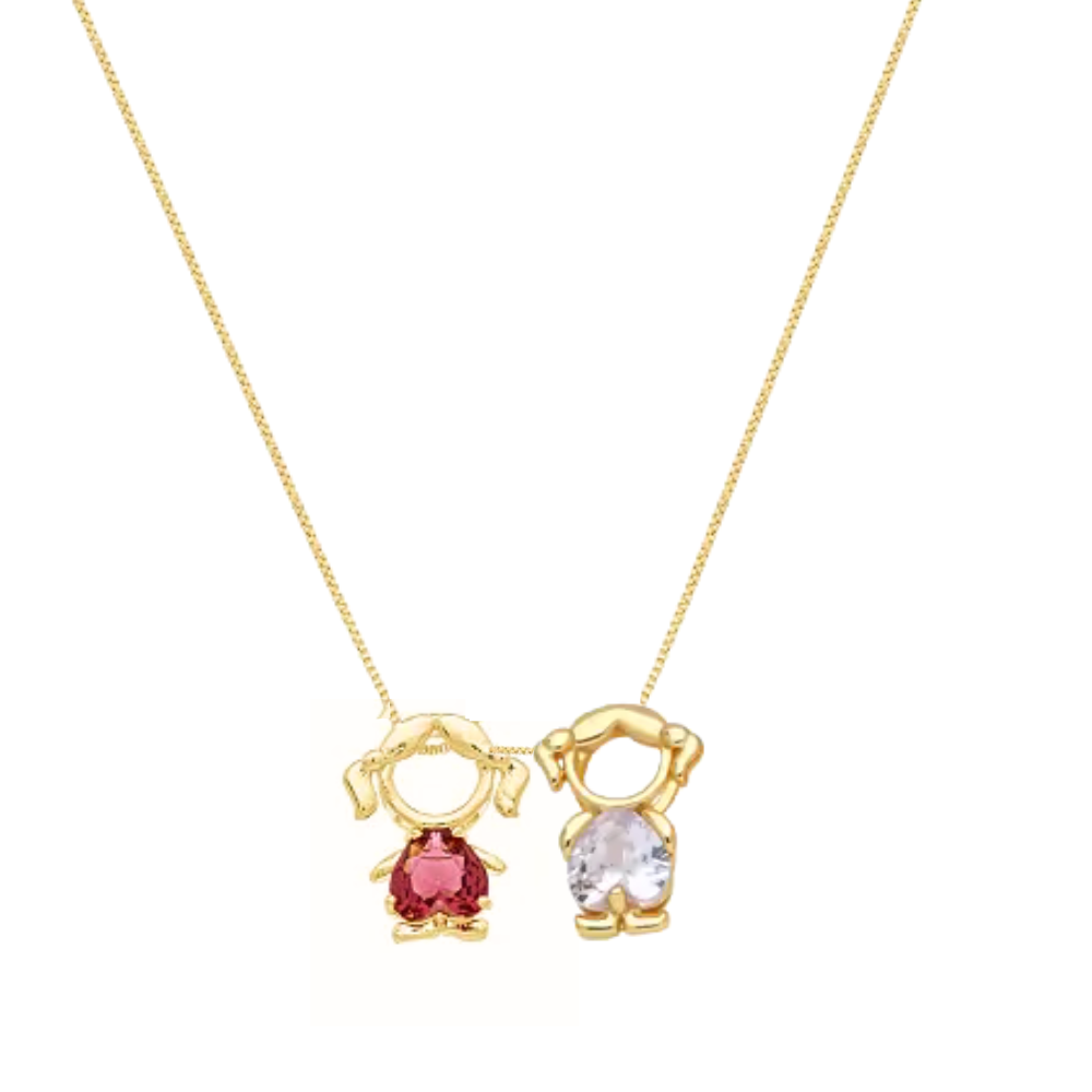 Colar mae e filhas duas meninas cristal banhado ouro 18k Dourado 1