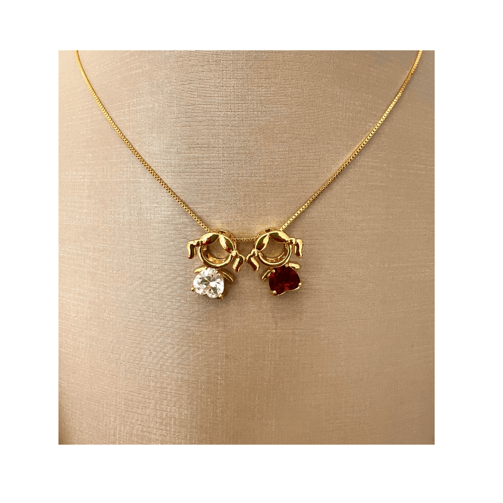 Colar mae e filhas duas meninas cristal banhado ouro 18k Dourado 2