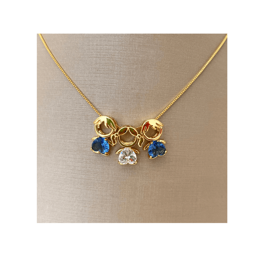 Colar mae e filhos menina e meninos cristal banhado ouro 18k Dourado 2