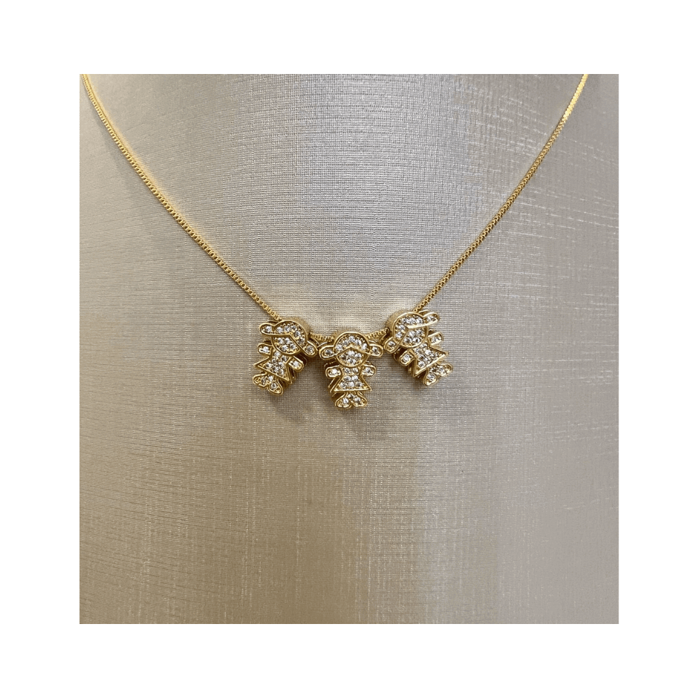 Colar mae e filhas 3 meninas com zirconias banhado ouro 18k Dourado 2