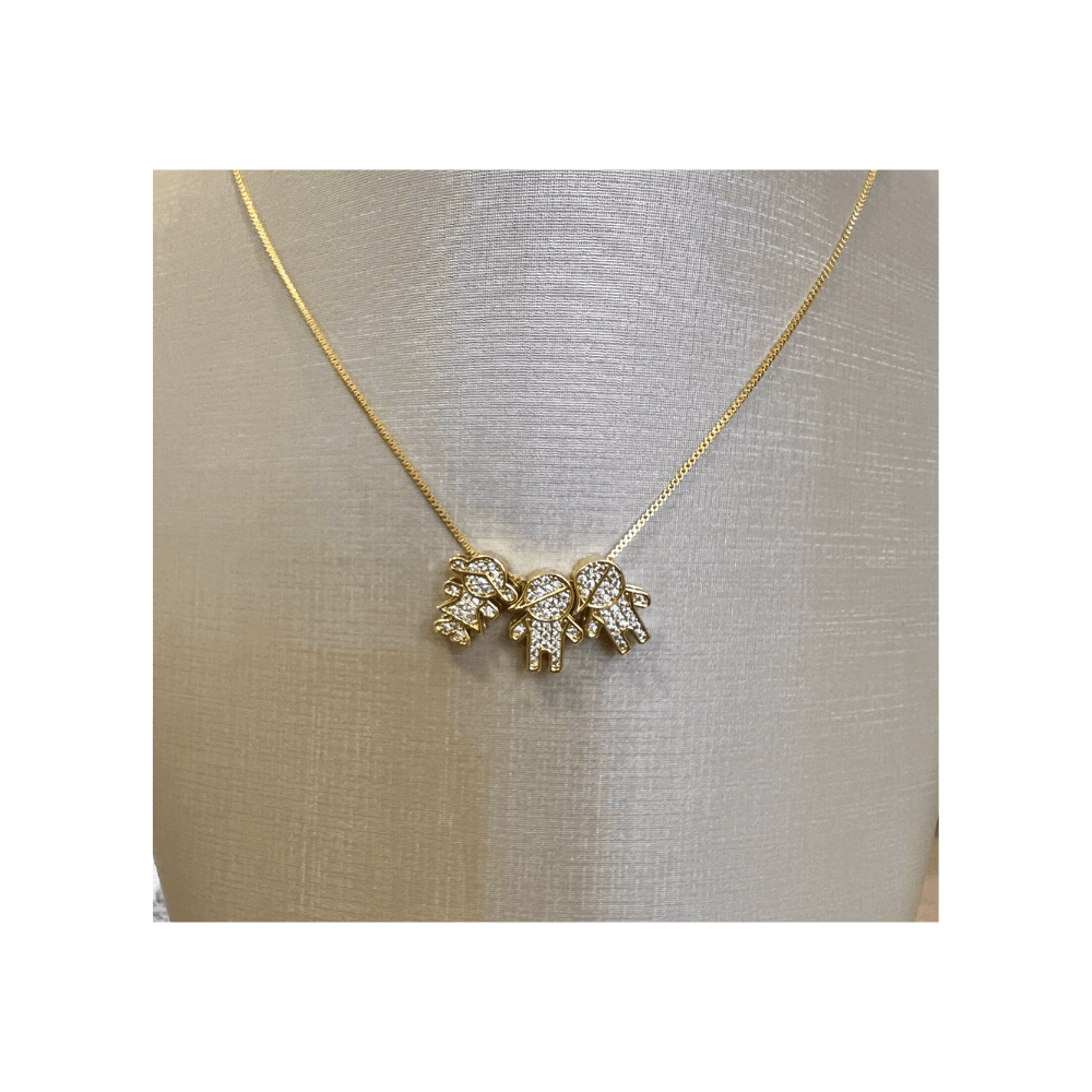 Colar filhos 2 meninos 1 menina com zirconias banhado em ouro Dourado 2