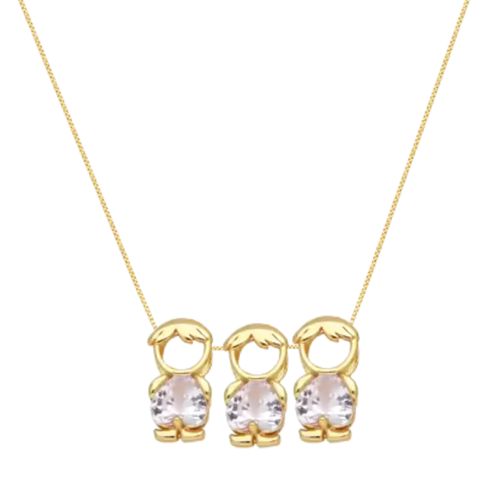 Colar filhos tres meninos cristal banhado em ouro 18k Dourado 1
