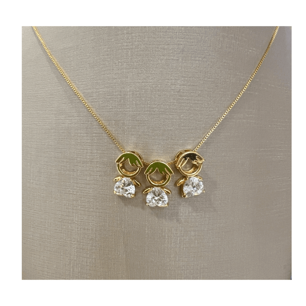 Colar filhos tres meninos cristal banhado em ouro 18k Dourado 2