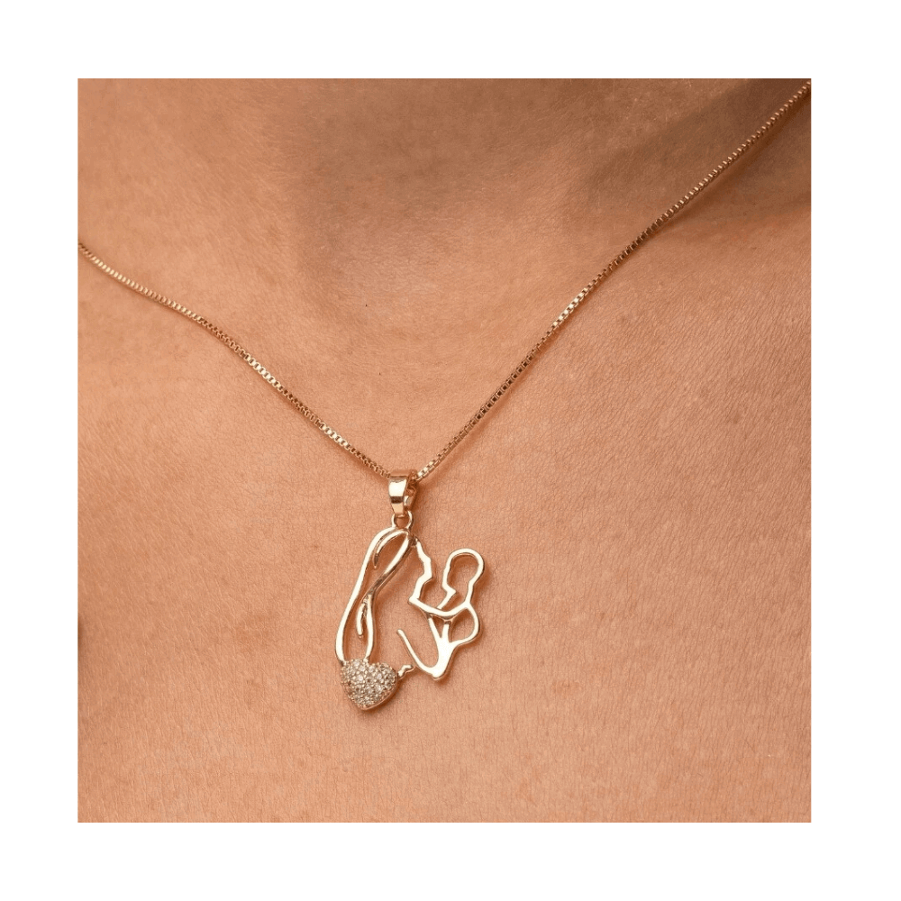 Colar mae e filho com coracao em zirconia banhado em ouro Dourado 2