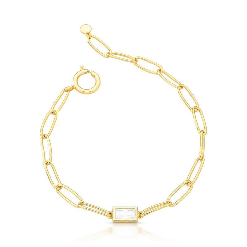 Pulseira Elos Ovais maleavel com cristal banhado em ouro Dourado 1