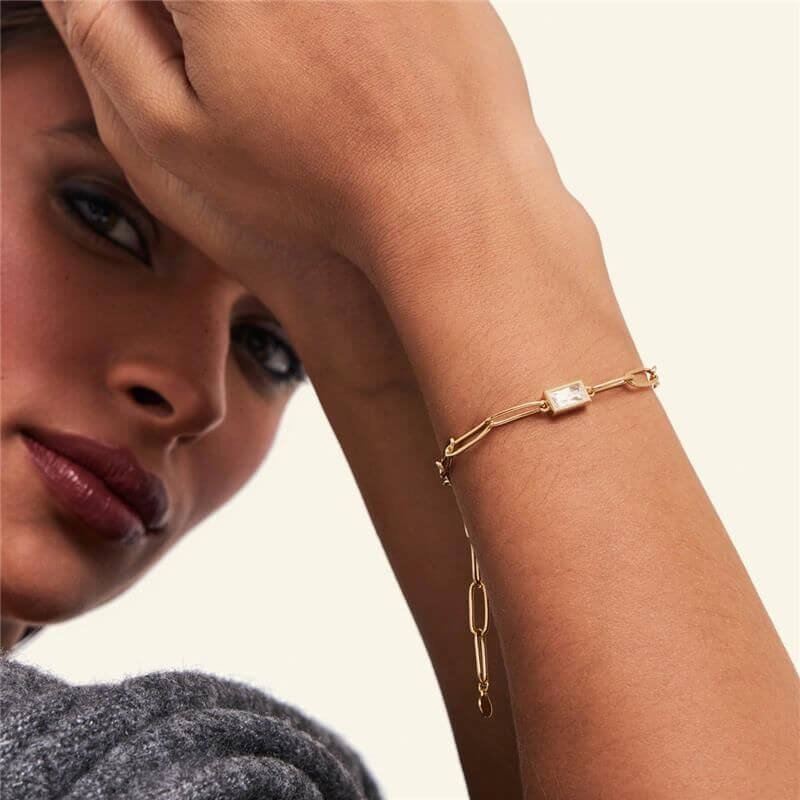 Pulseira Elos Ovais maleavel com cristal banhado em ouro Dourado 2