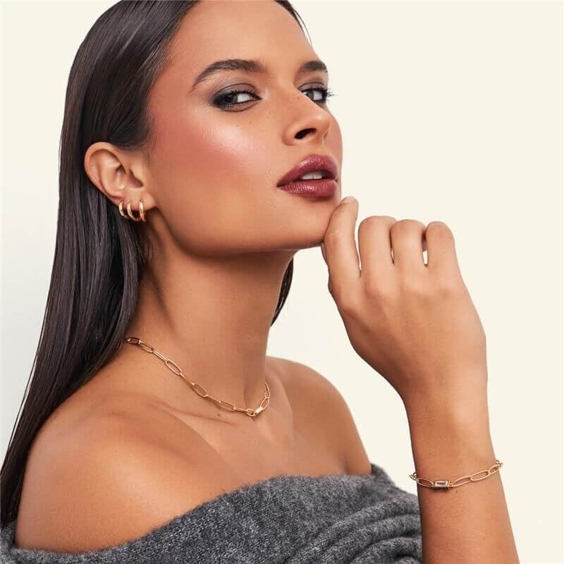 Pulseira Elos Ovais maleavel com cristal banhado em ouro Dourado 3