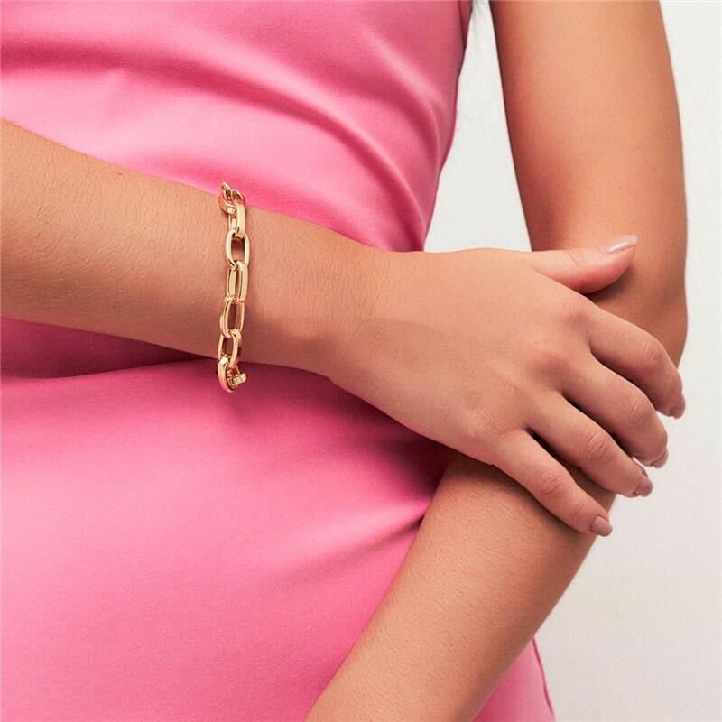 Pulseira com Elos Ovais Lisos Feminina banhada em ouro 18k Dourado 2