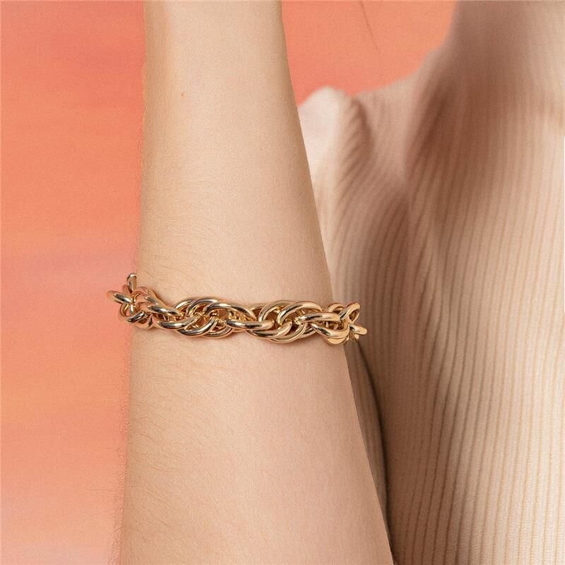 Pulseira Elos trancados lisos banhada em ouro 18k Dourado 2