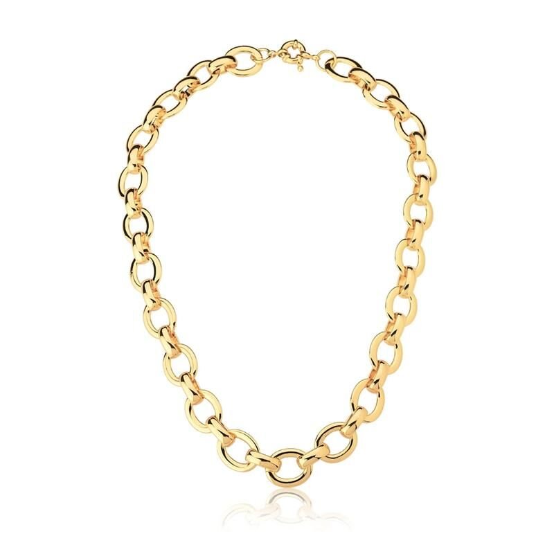 Colar com Elos Ovais e lisos banhado em ouro 18k