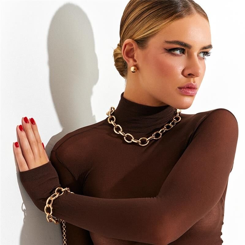 Colar com Elos Ovais medios e lisos banhado em ouro 18k Dourado 3