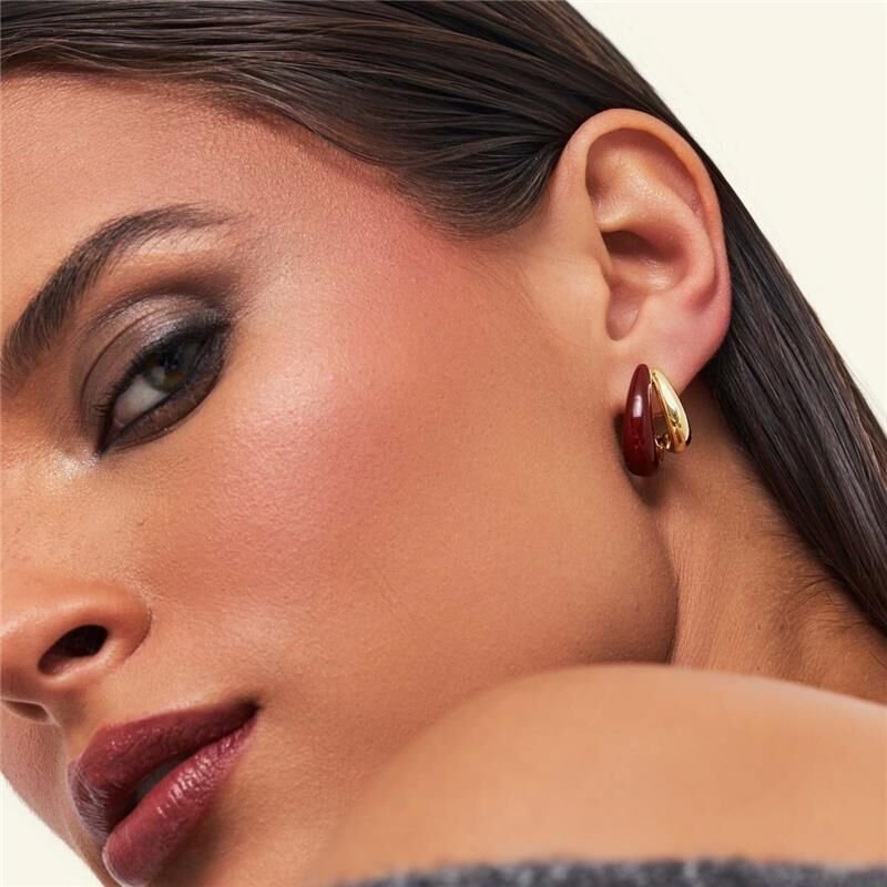 Brinco Meia Argola esmaltado banhado em ouro 18k Dourado 2