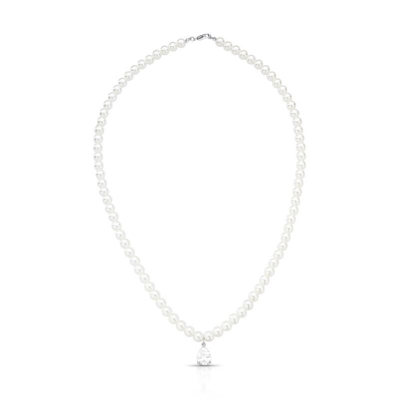 Colar de Perolas Shell Grace com pingente de gota em cristal em rodio