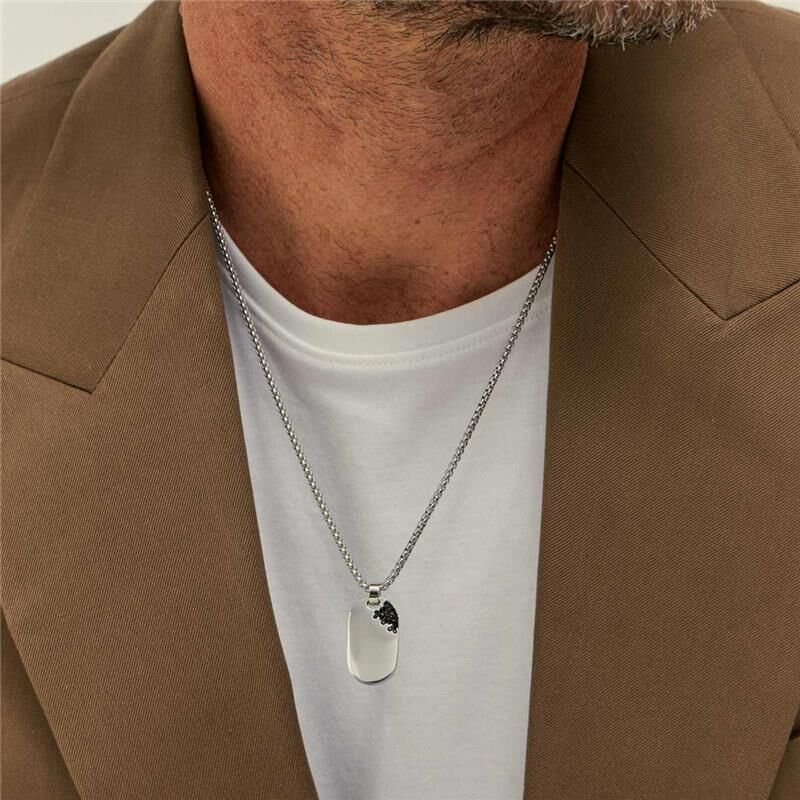 Colar masculino com pingente oval e zirconias em aco Prata 2