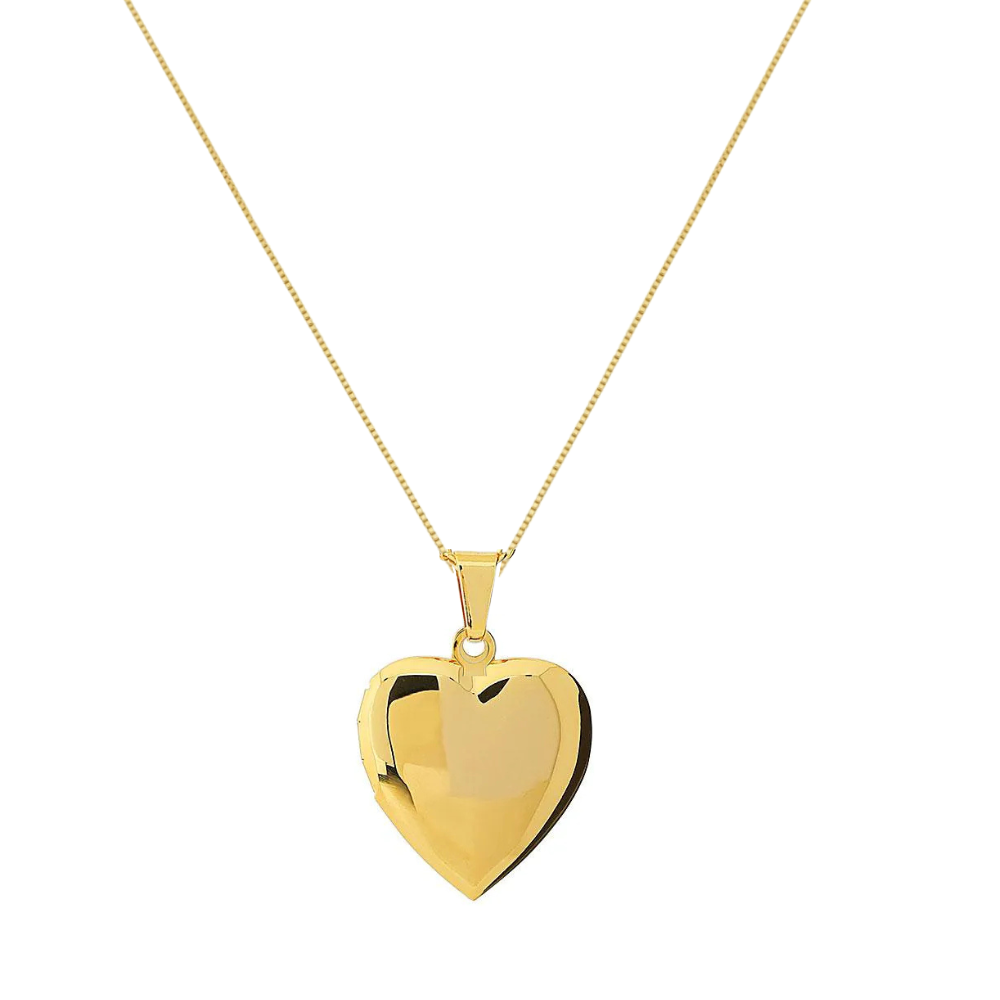 Colar Relicario de Coracao Liso Banhado Ouro 18k - 2 Fotos