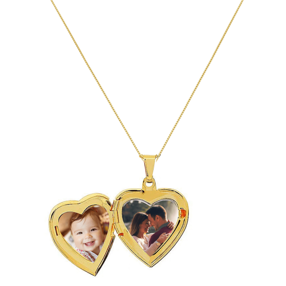 Colar Relicario de Coracao Liso Banhado Ouro 18k - 2 Fotos Dourado 4