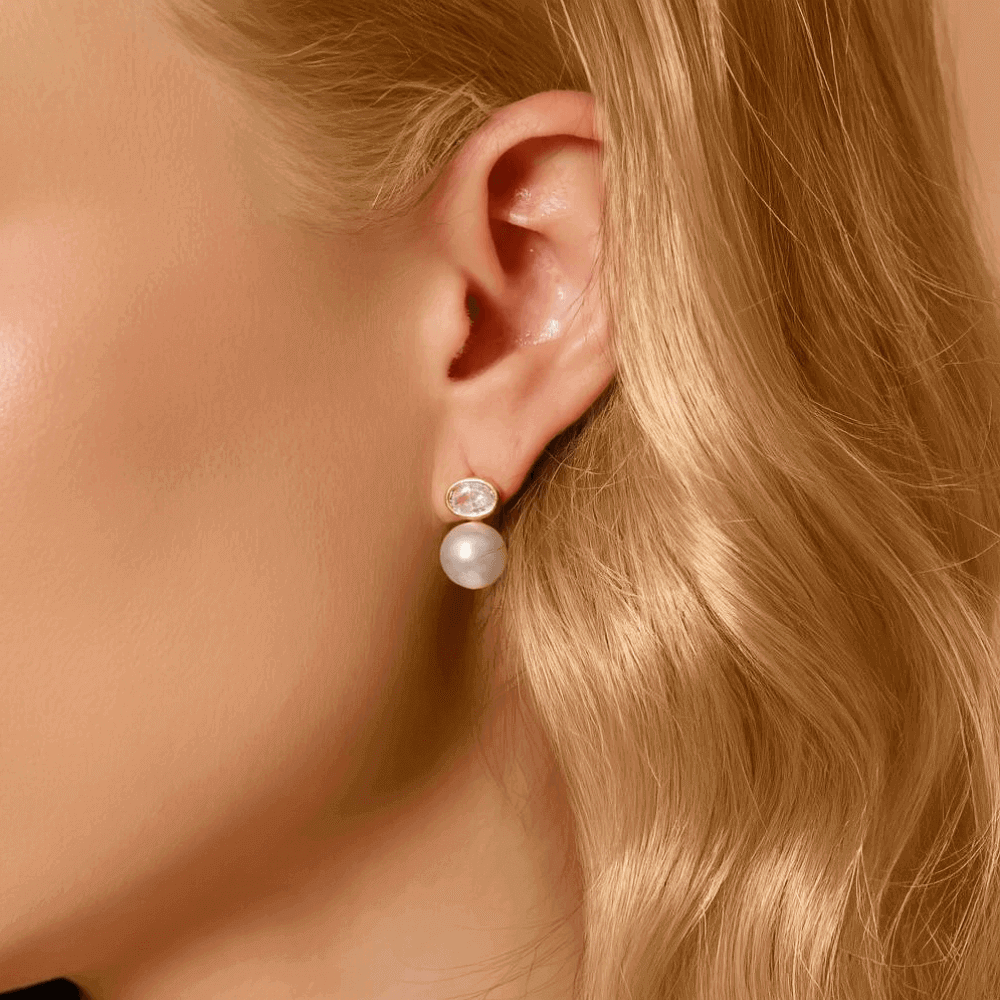 Brinco de Perola com Cristal Banhado em Ouro 18k Dourado 2